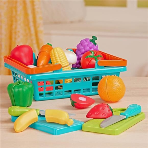 Play Food for Toddlers with Farmers Market Basket and Chopping Board, Toy Food - Picture 3 of 6
